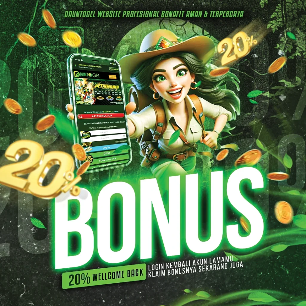 Promo Welcome Back Bonus 20% Dauntogel untuk pemain yang kembali setelah 3 minggu absen, klaim bonus melalui Live Chat atau WhatsApp Official