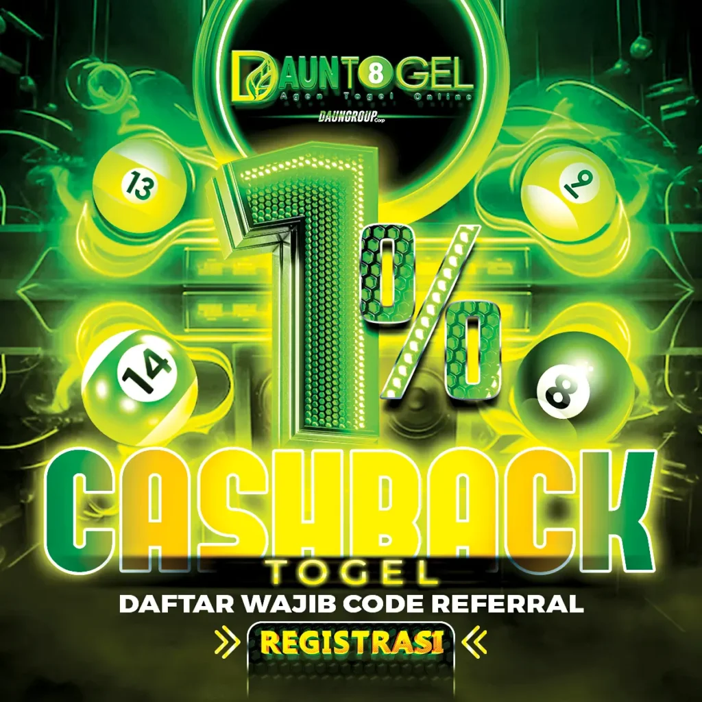 Promo Cashback Togel 1% Dauntogel dibagikan otomatis setiap hari Rabu untuk pemain yang mengalami kekalahan minimal Rp 100.000